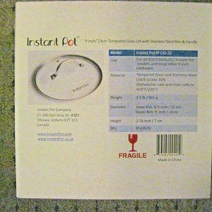 INSTANT POT 9 INCH / 23 CM TEMPERED GLASS STAINLESS STEEL RIM AND HANDLE NEW